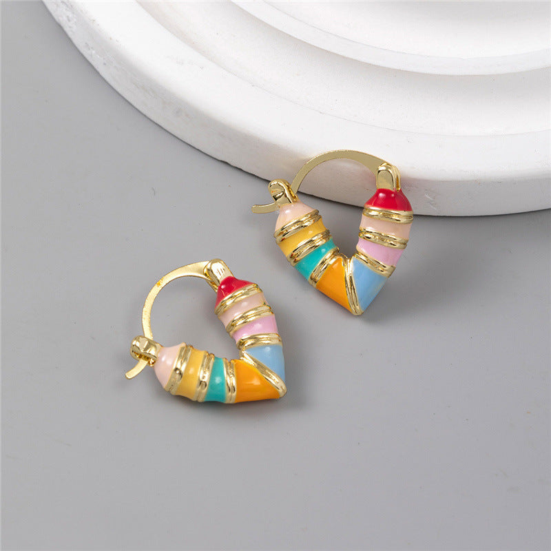 SS-12406 - Pastel Color Heart Gold - Earring Style 2