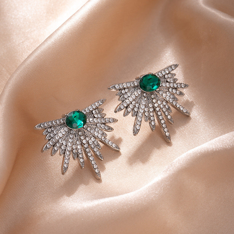 UNI-10334-3 - Green Diamonds Sparkle Flower - Earring