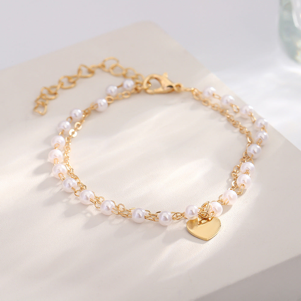 UNI-10563 - Pearly Chain Gold Heart - Bracelet Set Of 2