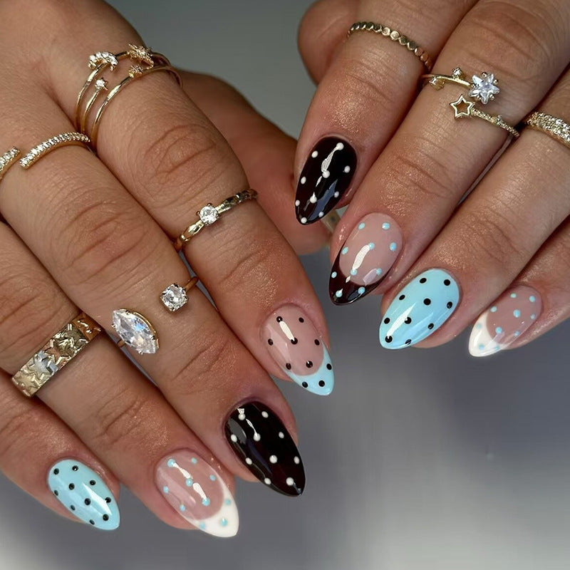 N-499 - Polka Dot - Press On Nail Set Of 24 - Free 24 Pcs Sticker Sheet Included