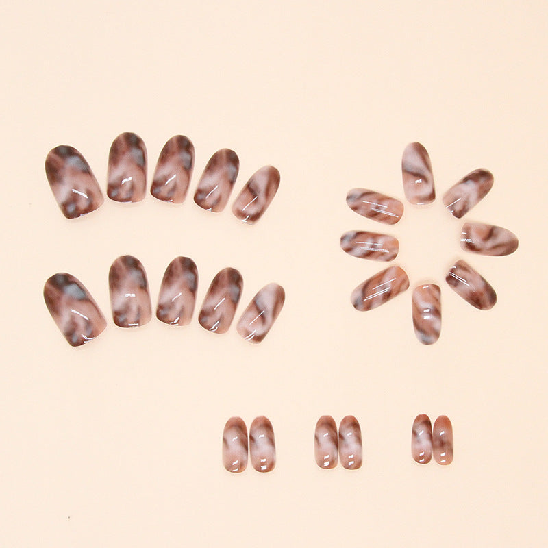 N-306- Marbled Mix - Press On Nail Set Of 24 - Free 24 Pcs Sticker Sheet Included