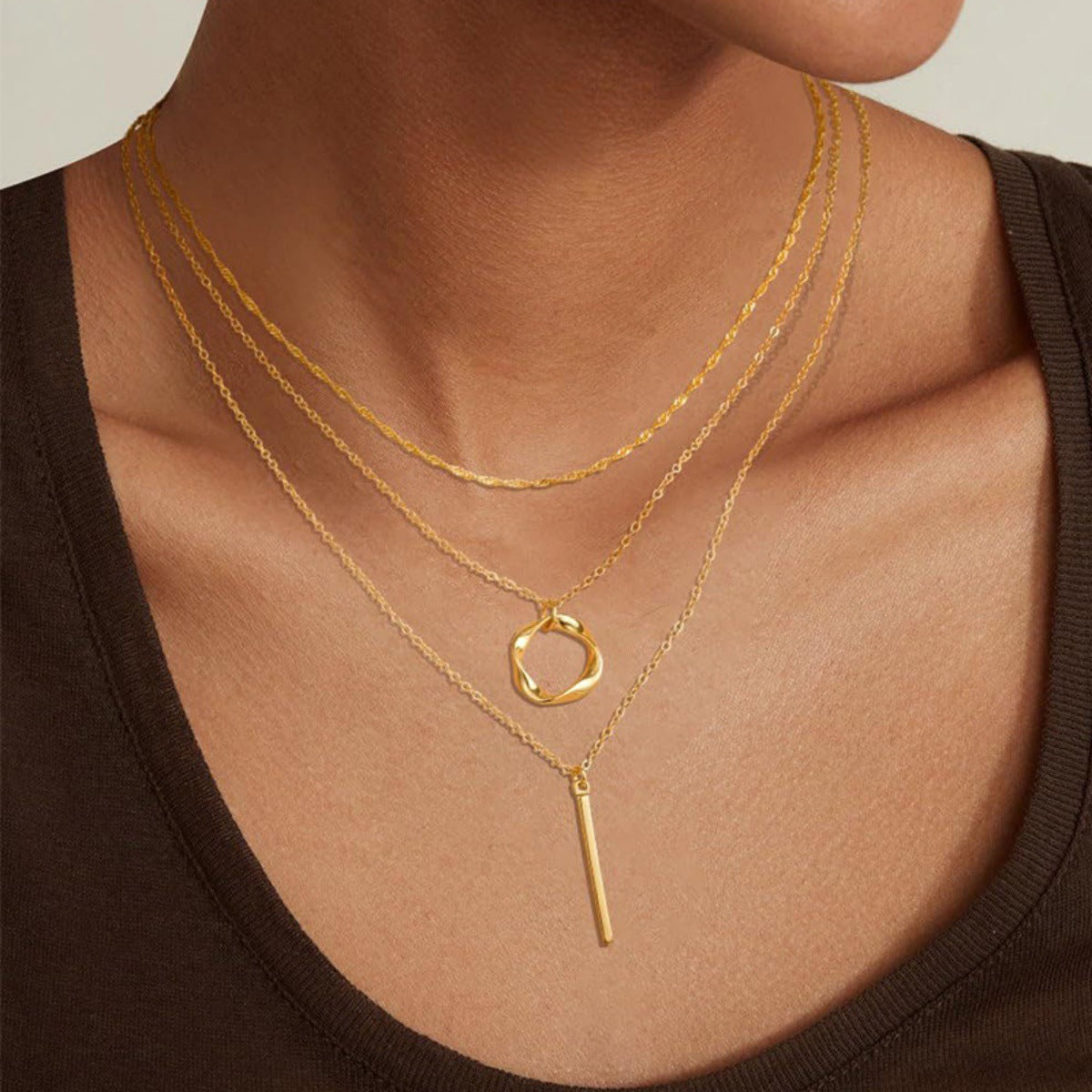 UNI-12691 - 3 Layered Circle Gold - Necklace