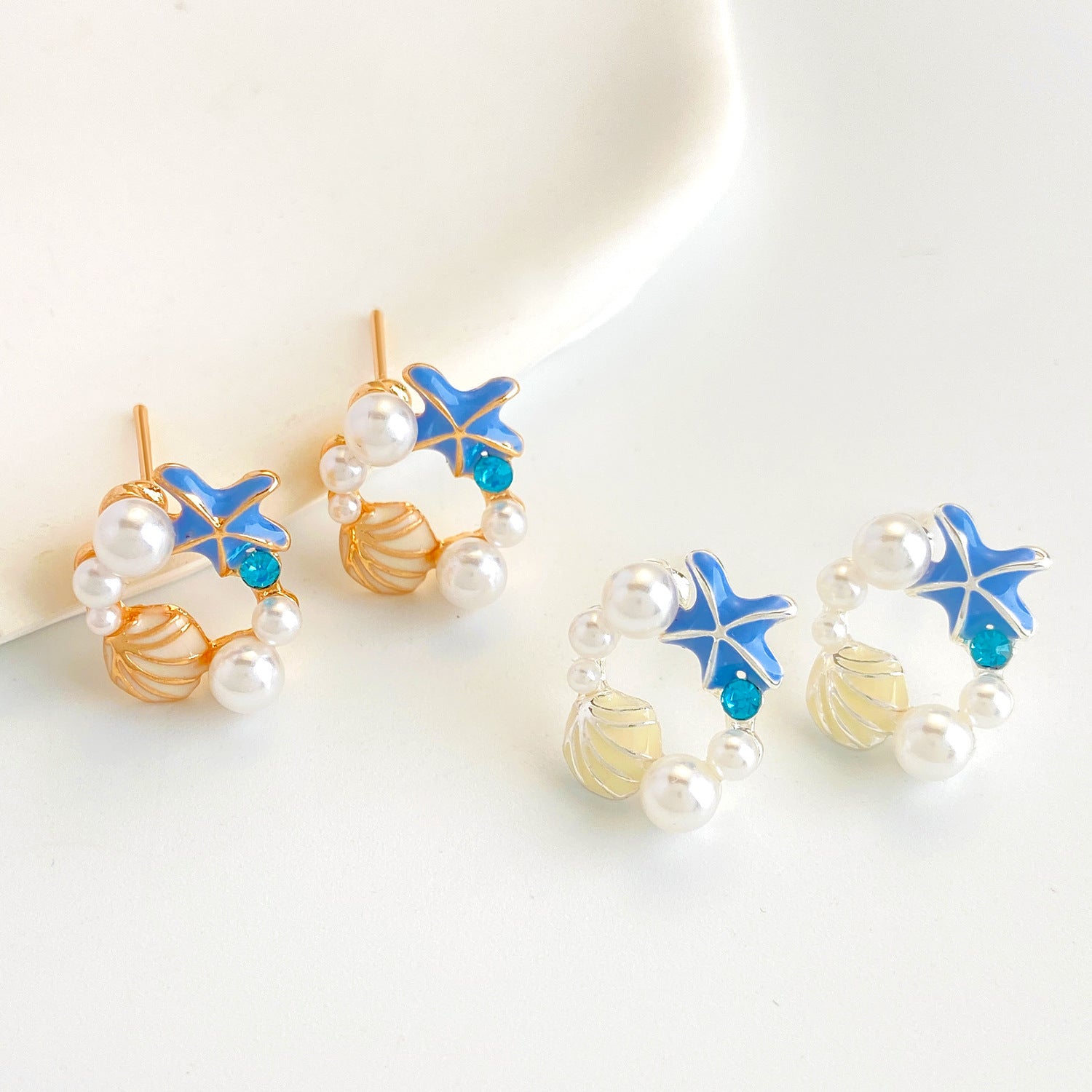 UNI-10979 - Pearly Shell & Star Fish - Earring Style 2