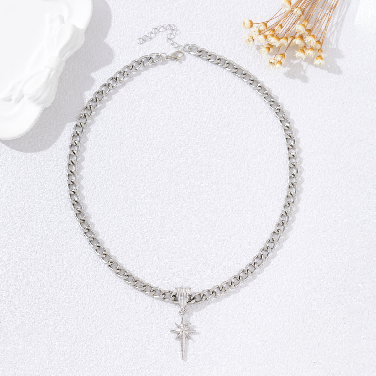 UNI-12694 - Chunky Chain Sparkle Star Silver - Necklace