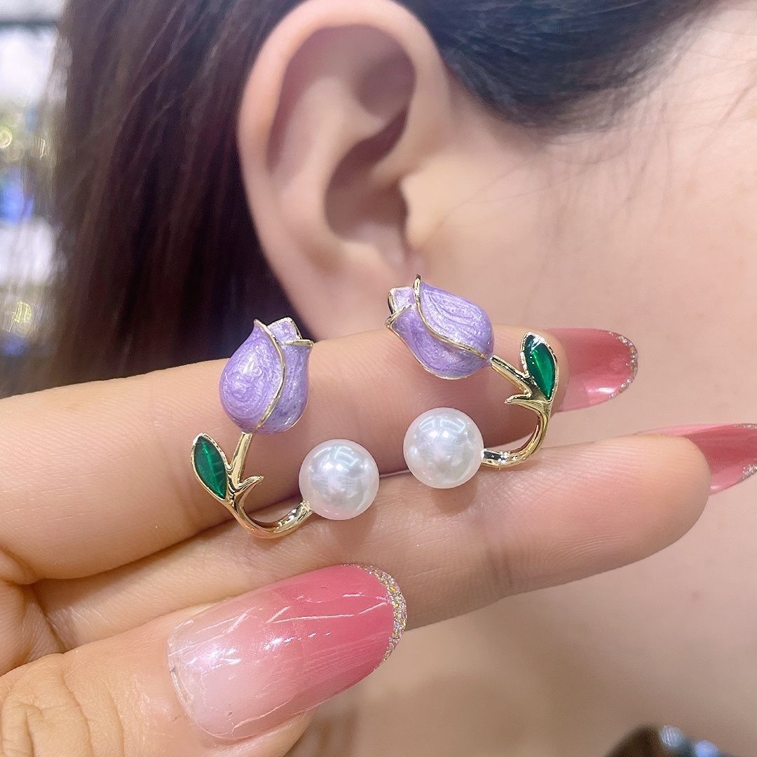 UNI-10380 - Purple Rosebud  - Earring