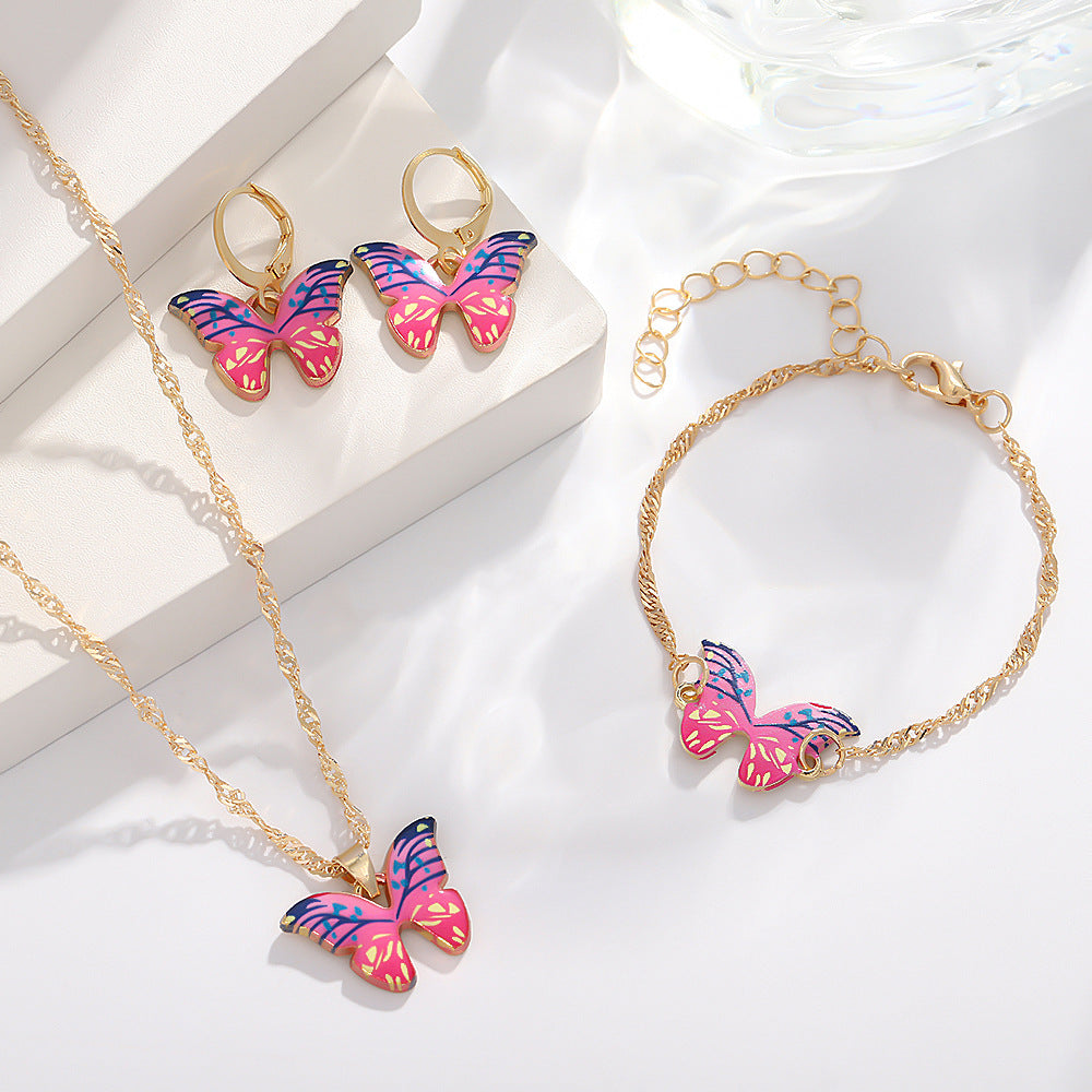 UNI-10570 - Pink Butterfly Gold - Jewelry Set
