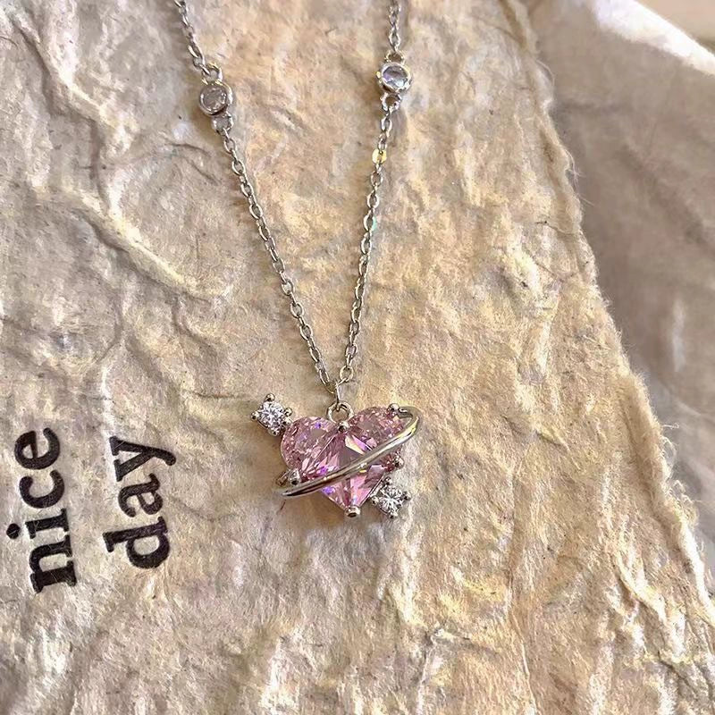 UNI-12326 - Crystal Pink Diamond Heart - Necklace