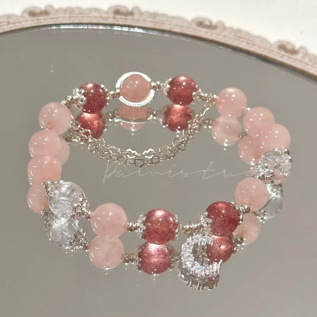 UNI-11989 - Moon & Silver Chain Beaded Stone - Bracelet