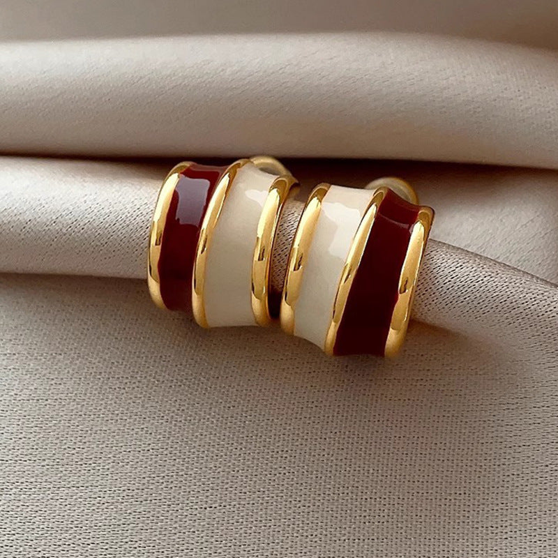 UNI-12849 - Simple Maroon & White Gold Foil - Earring
