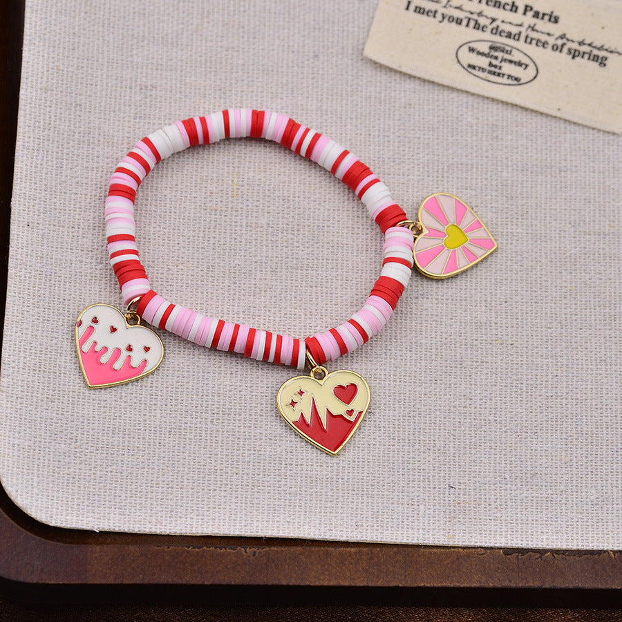 UNI-12171 - Love Heart Charms Pink & Red Beads - Bracelet