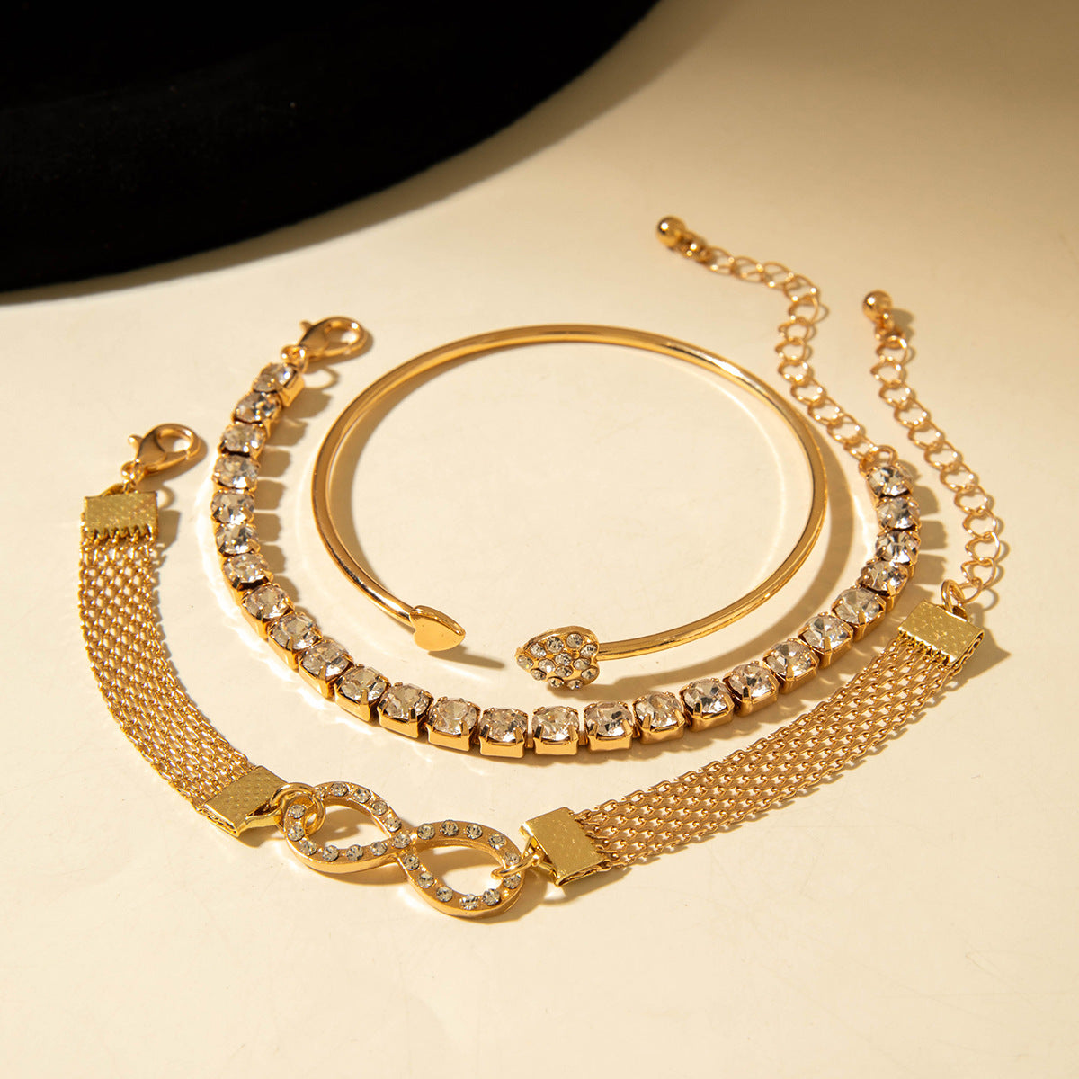 UNI-10162 -Infinity Gold Diamonds Bangle & Bracelet Set Of 3