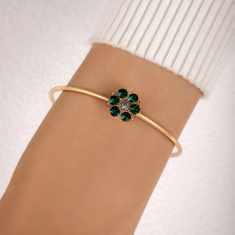 UNI-11094 - Green Diamond Gold Bangle - Bracelet Style 7