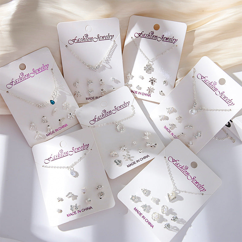 UNI-10757 - Black Flower Silver - Jewelry Set