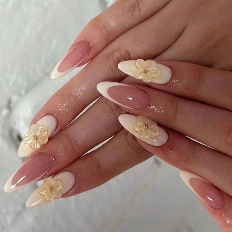N-298 - Flowers & Pastel Colors - Press On Nail Set Of 24 - Free 24 Pcs Sticker Sheet Included
