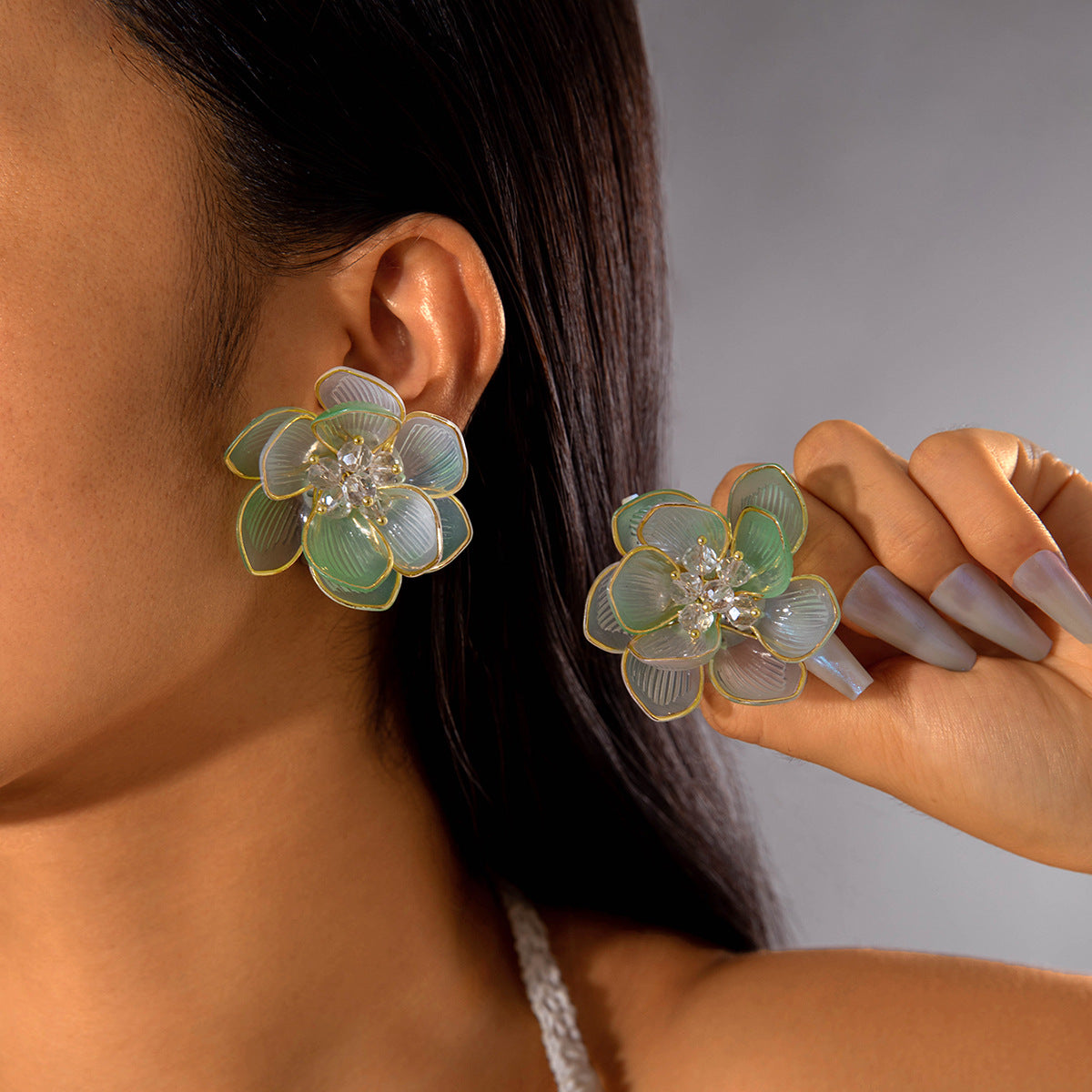 UNI-10780 - Acrylic Beads Green Gold Foil Flower - Earring