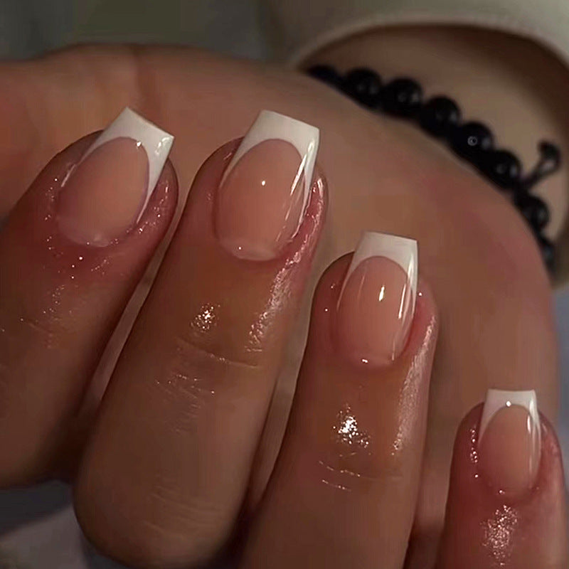 N-488 - Simple Pink & White - Press On Nail Set Of 24 - Free 24 Pcs Sticker Sheet Included