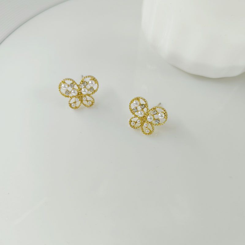 UNI-12227 - Pearly Gold Butterfly - Earring