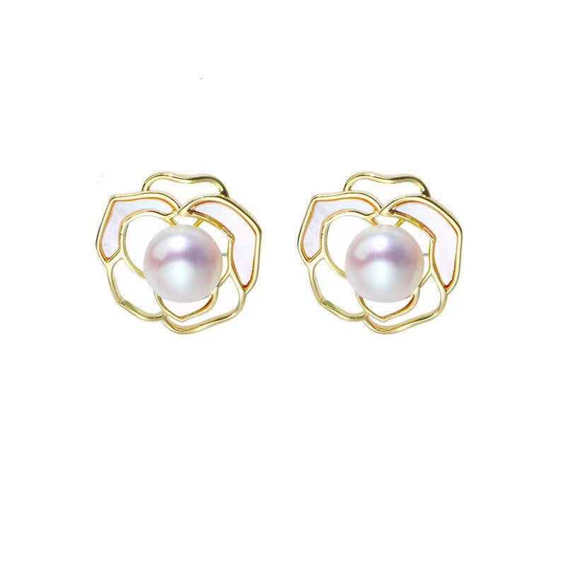 UNI-11026-1 - White Flower Gold - Earring