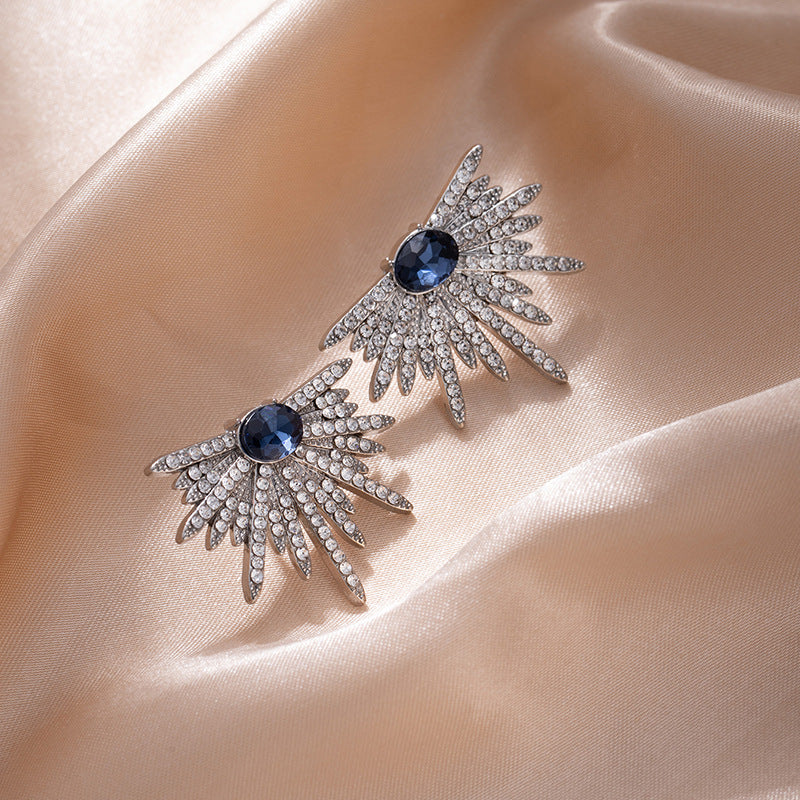 UNI-10334-4 - Navy Blue Diamonds Sparkle Flower - Earring