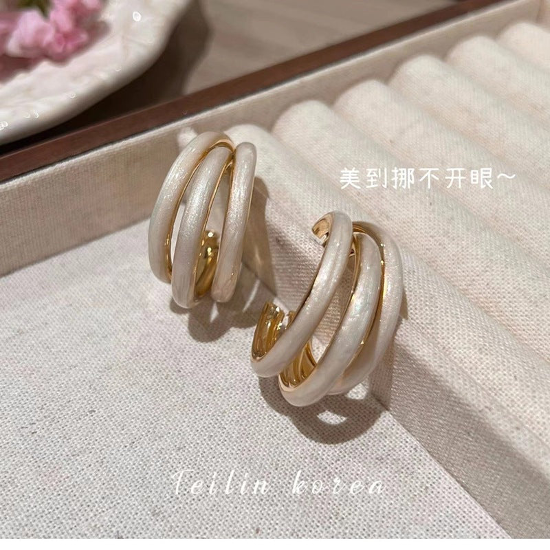 UNI-12341 - White 3 Layered - Earrings