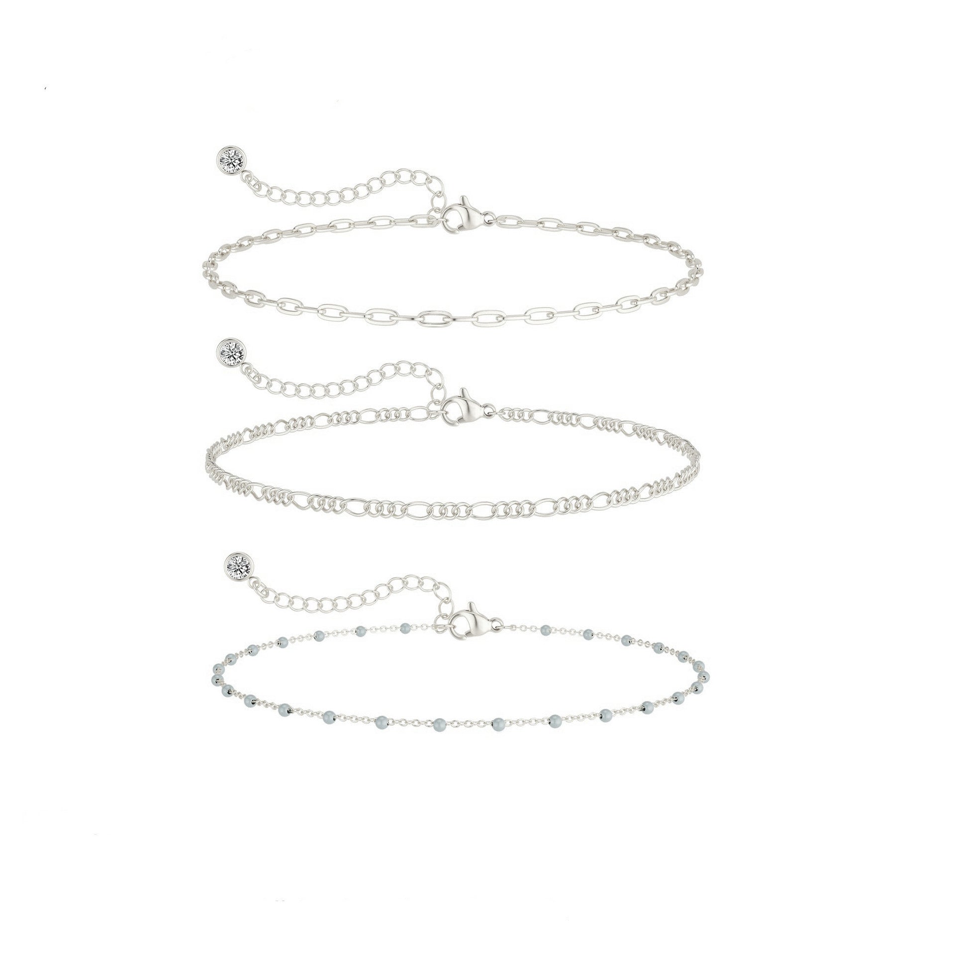 UNI-10683 - Silver Chain Blue Stone - Anklet Set of 3