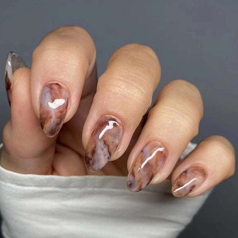 N-306- Marbled Mix - Press On Nail Set Of 24 - Free 24 Pcs Sticker Sheet Included