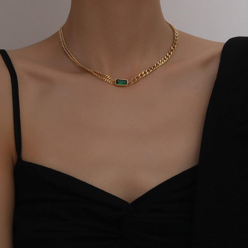 SS-10829 - Emerald Gem Choker Chain Gold - Necklace