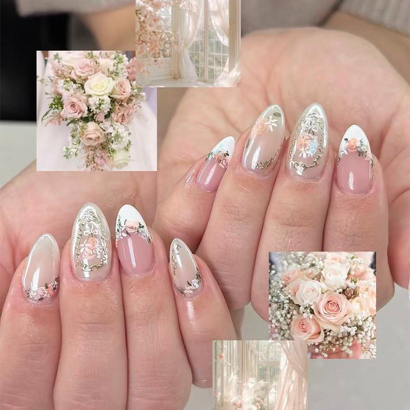 N-341 - Pink Floral - Press On Nail Set Of 24 - Free Nail Kit Included