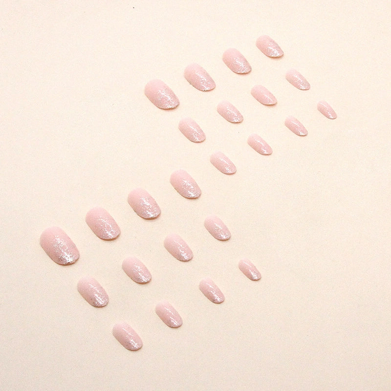 N-432 - Sparkle Shiny Pink - Press On Nail Set Of 24 - Free 24 Pcs Sticker Sheet Included