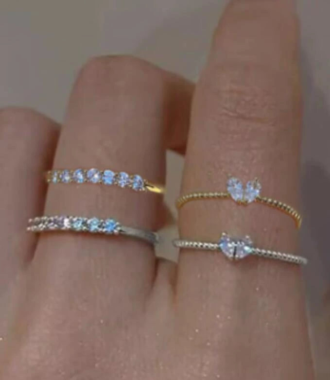 UNI-10167-4 - Gold & Silver Diamond - Ring Set Of 4