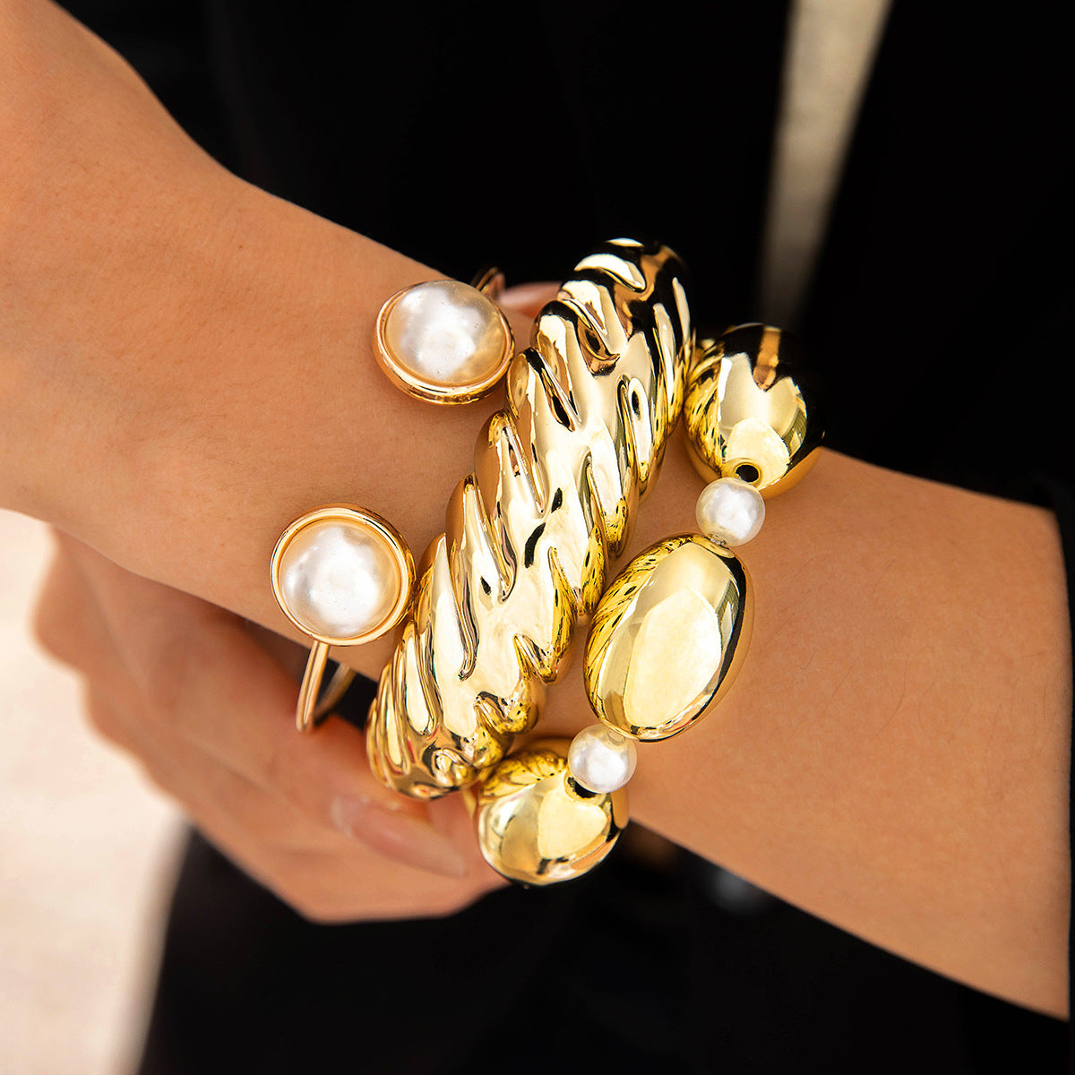 UNI-10163-1 - Premium Pearl & Classy Bangle & Bracelet Set Of 3