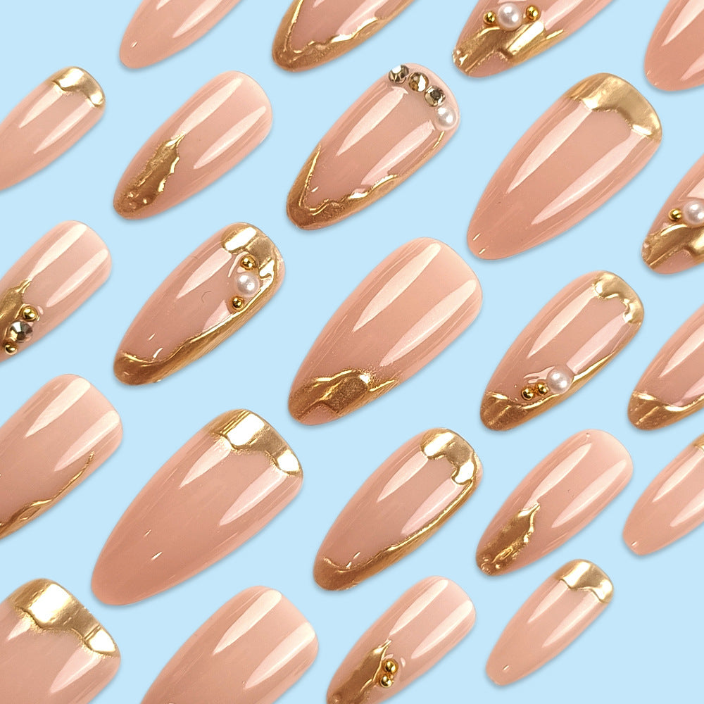 N-332 - Luxury Gold Foil - Press On Nail Set Of 24 - Free 24 Pcs Sticker Sheet Included