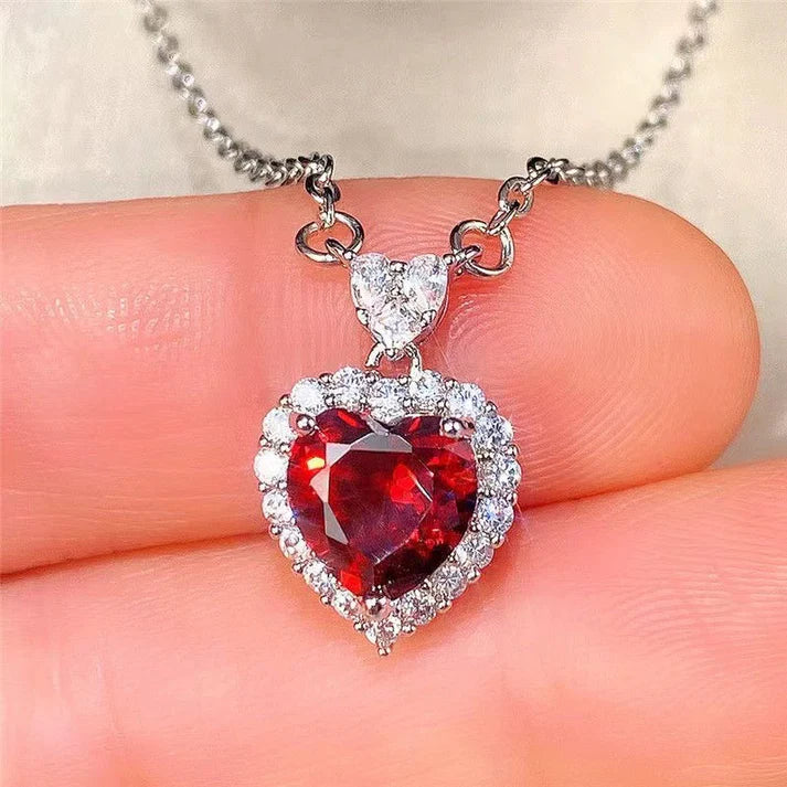 UNI-11039-1- Heart Red Maroon Dimond - Necklace