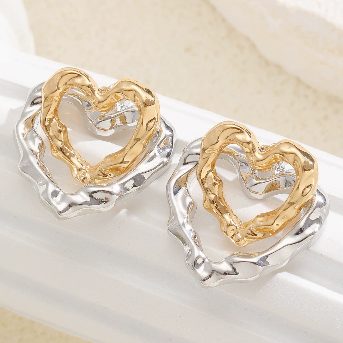 UNI-12705 - Gold & Silver Foiled Heart - Earring