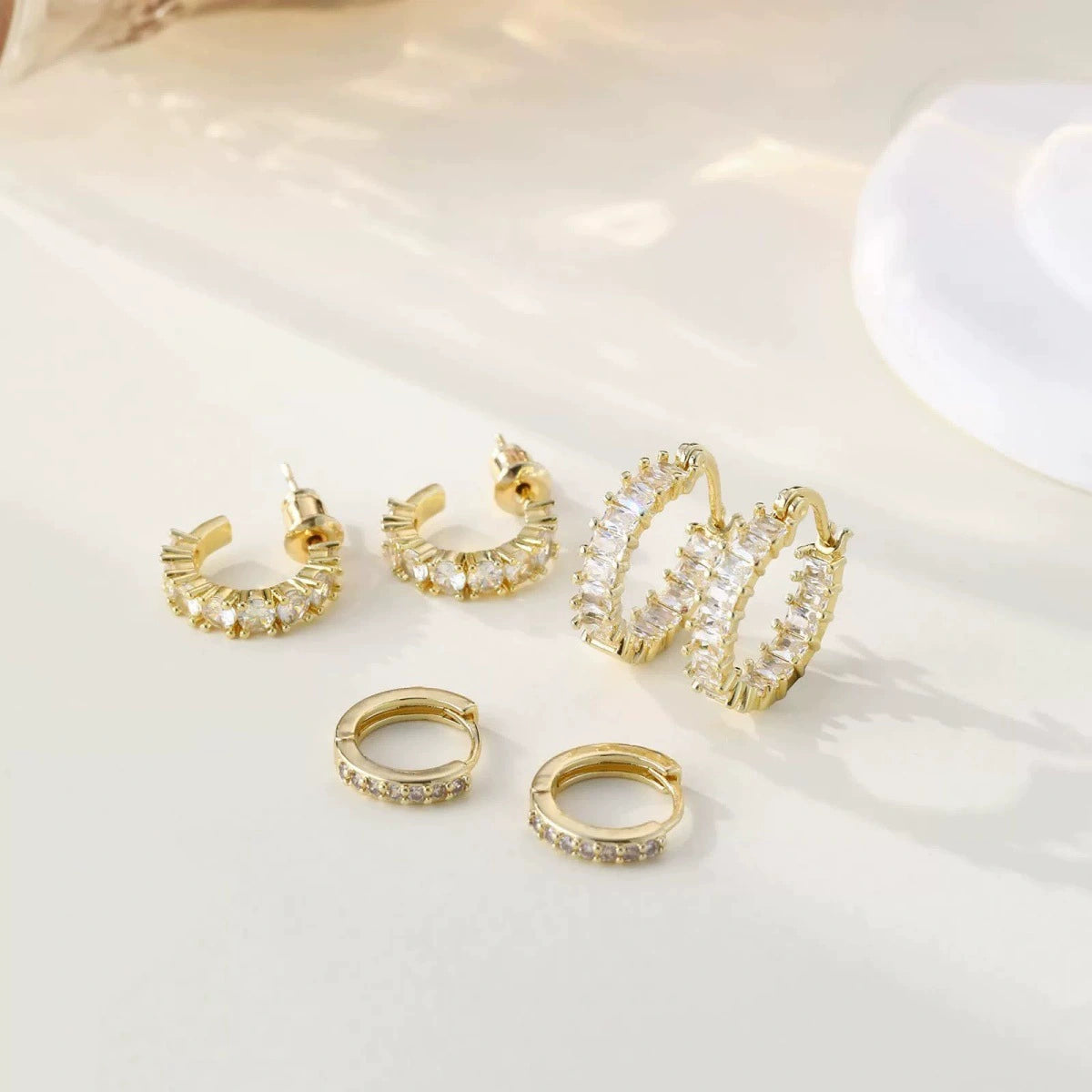 UNI-12505 - Gold & Diamonds Hoops - Earring Set