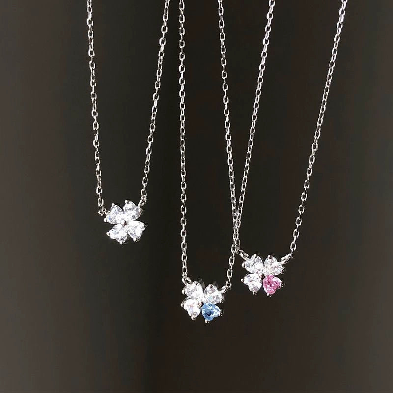 UNI-12286 - White & Pink Diamond Flower - Necklace
