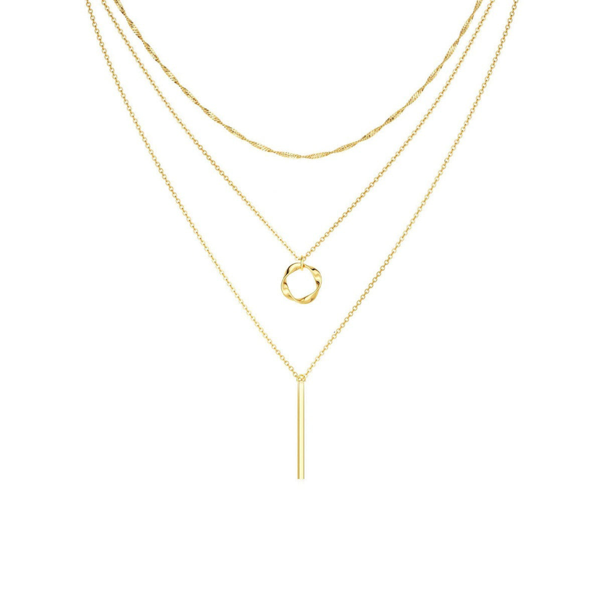 UNI-12691 - 3 Layered Circle Gold - Necklace