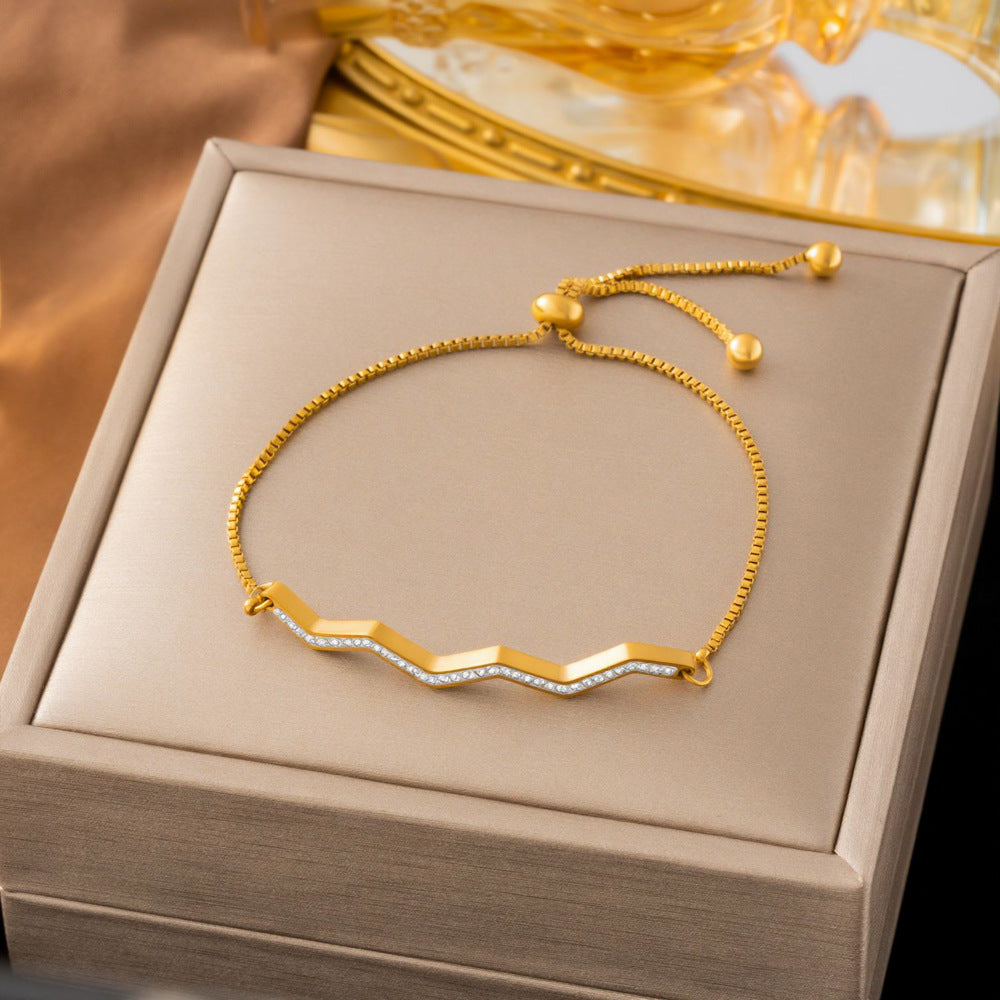 SS-12529 - Zig Zag Diamond Gold - Bracelet