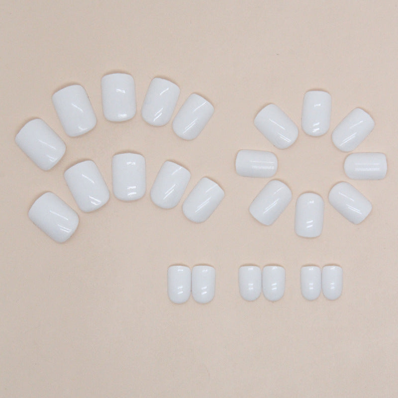 N-285 - White Square - Press On Nail Set Of 24 - Free 24 Pcs Sticker Sheet Included