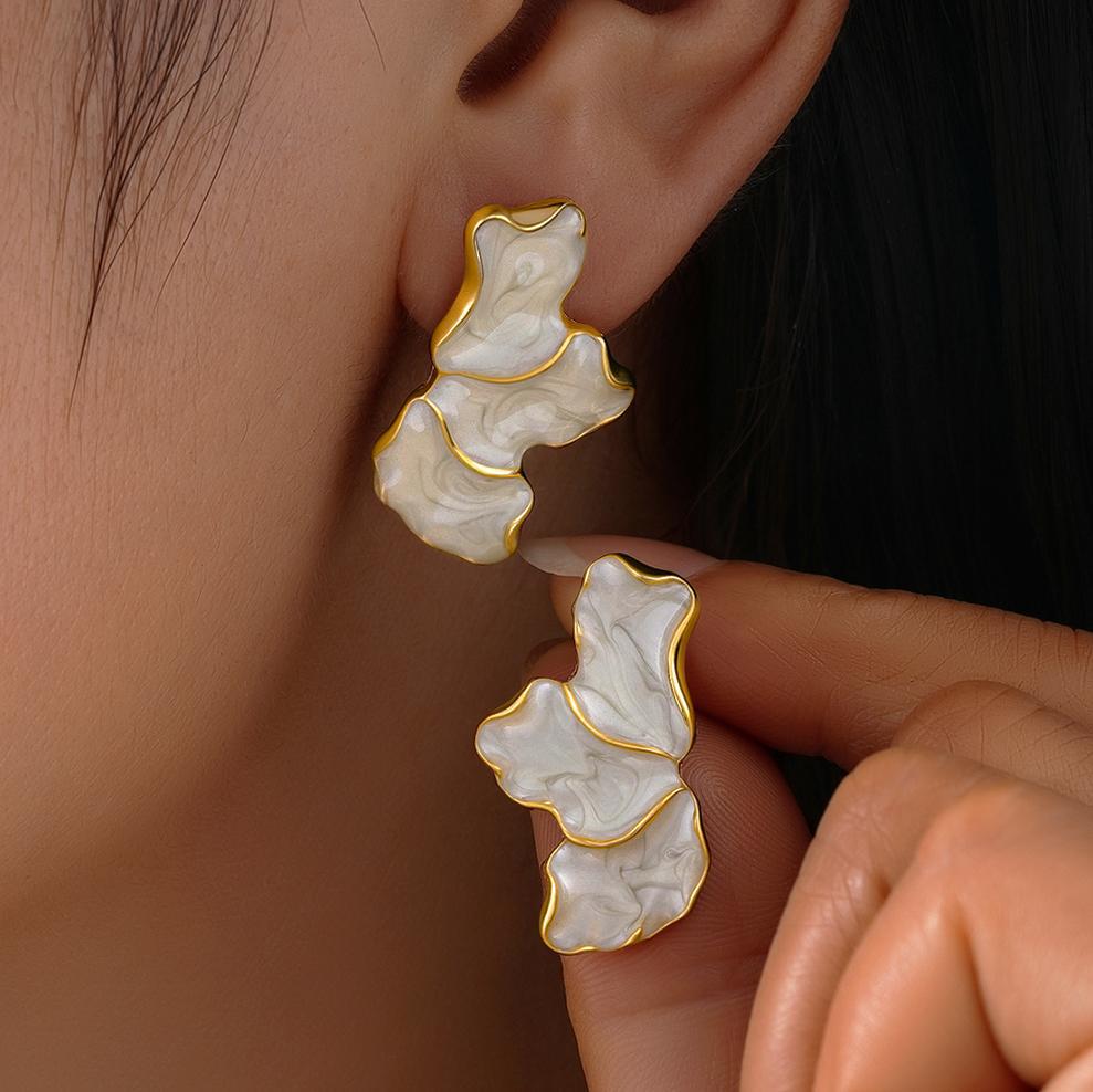 UNI-10648 - Marbled Leaf Gold - Earring