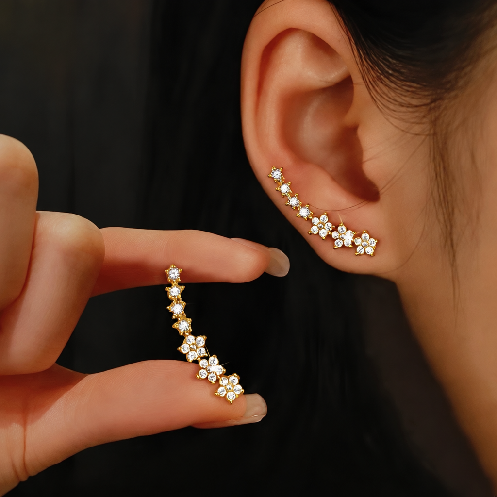 UNI-12875 - Gold Sparkle Stars - Earring