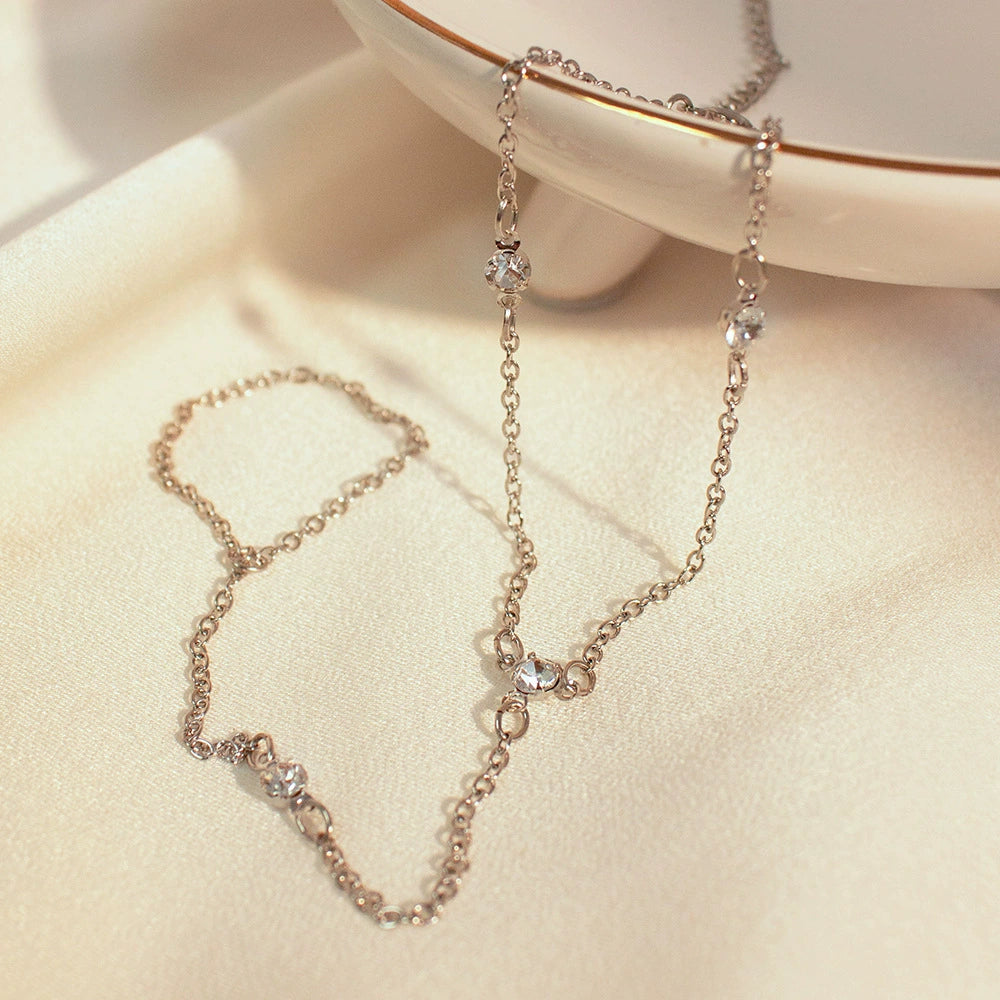UNI-10689-4 - Crystal Diamonds Silver - Anklet Chain Style 2