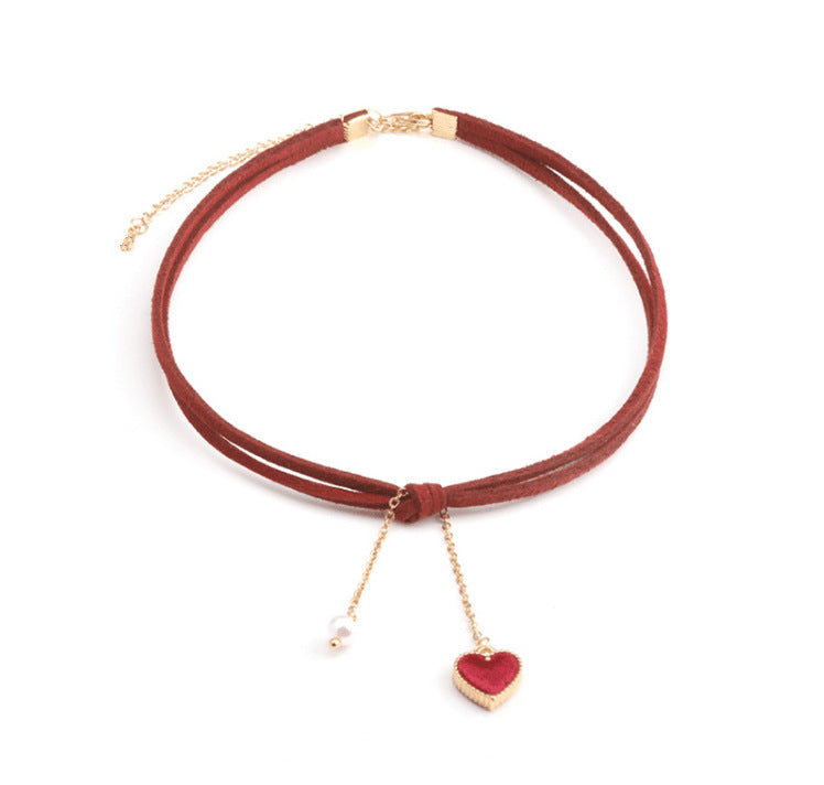 UNI-10986 - Maroon Neck Pearl & Heart - Necklace