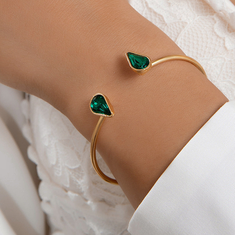 UNI-11083 - Green Diamond Gold Bangle - Bracelet Style 2