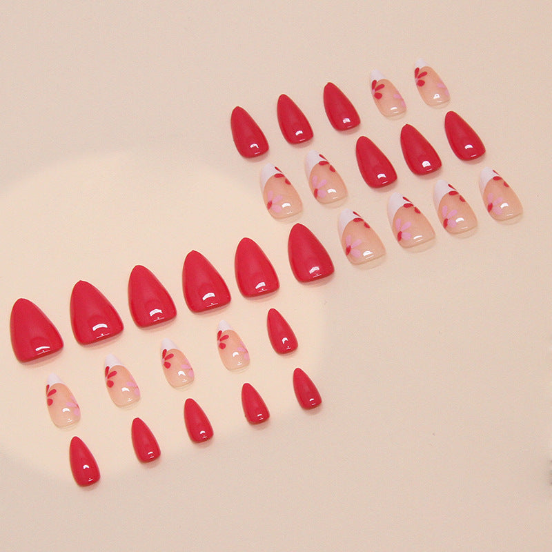 N-514 - Hot Pink Flower - Press On Nail Set Of 24 - Free 24 Pcs Sticker Sheet Included