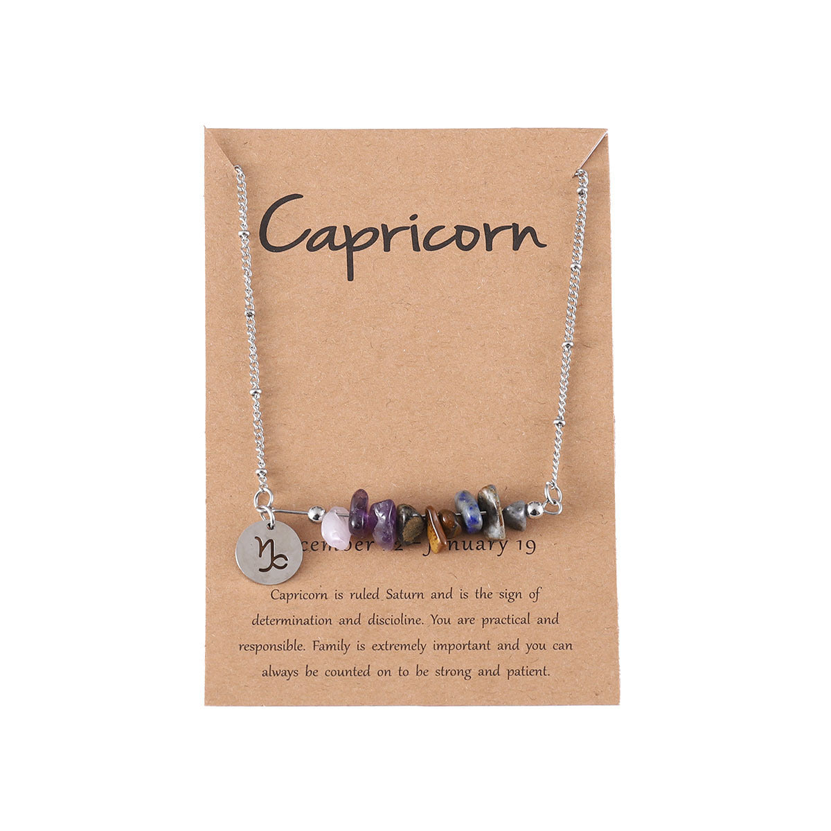 UNI-12155 - Zodiac Sign Natural Stone Capricorn Silver - Necklace