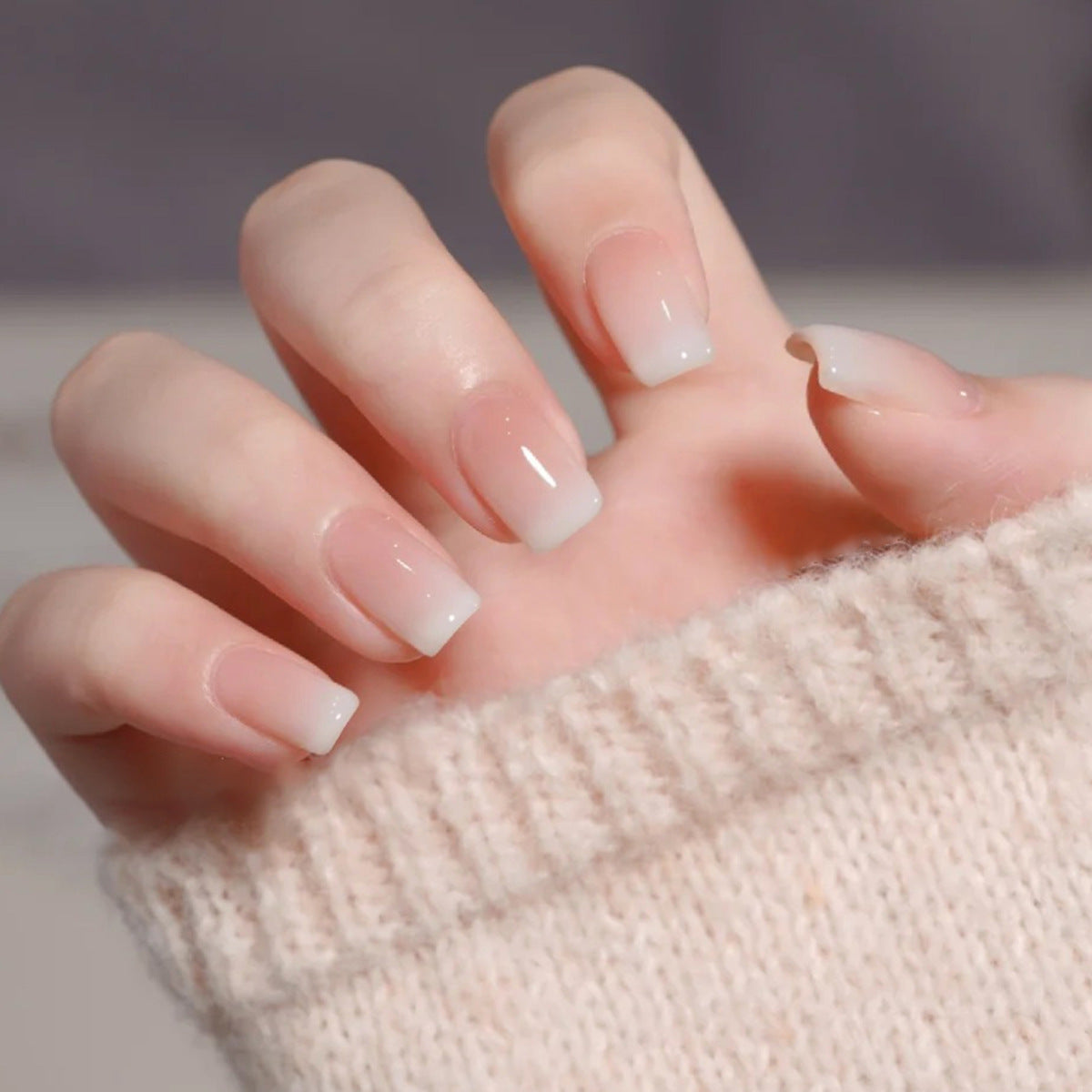 N-271 - White & Soft Pink - Press On Nail Set Of 24 - Free 24 Pcs Sticker Sheet Included