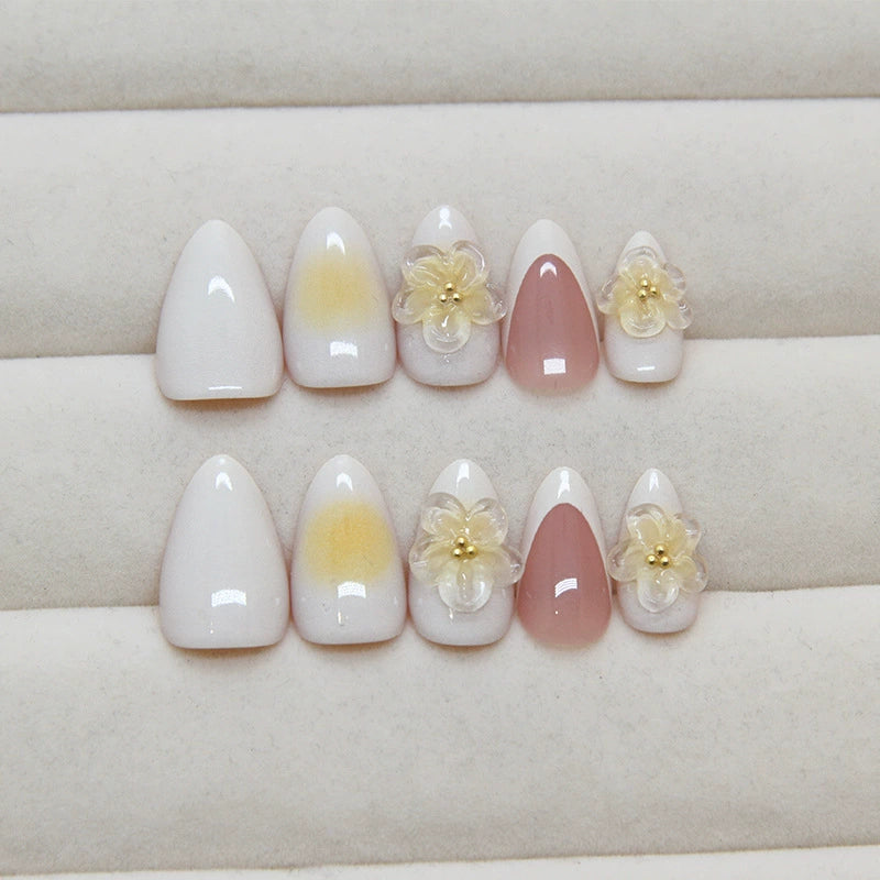 N-298 - Flowers & Pastel Colors - Press On Nail Set Of 24 - Free 24 Pcs Sticker Sheet Included