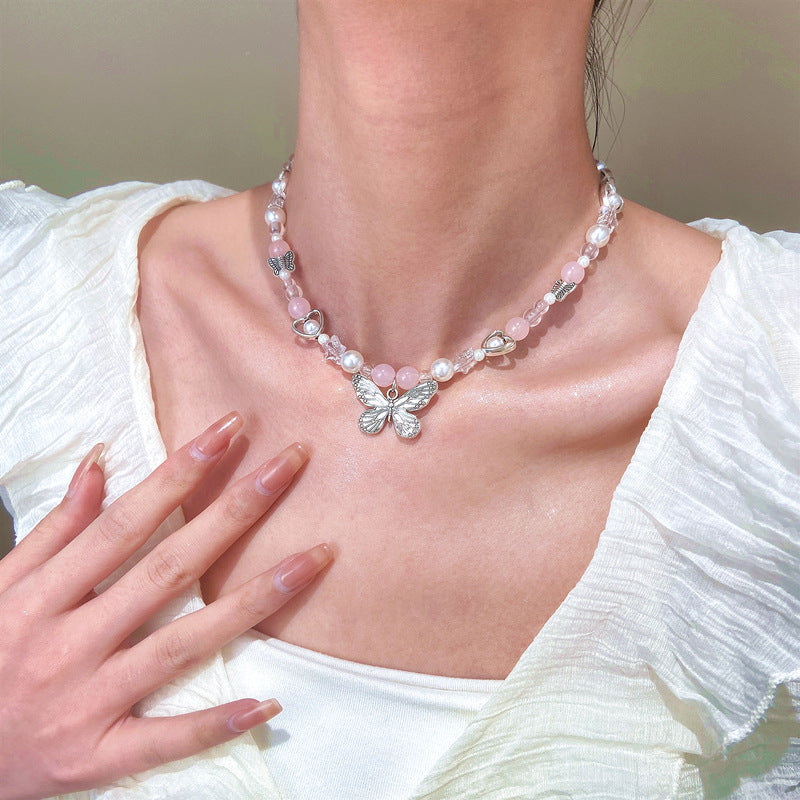 UNI-10976-4 - Fancy Beads & Silver Butterfly - Necklace