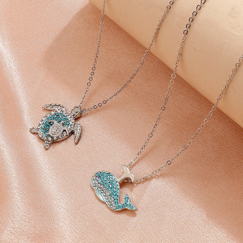 UNI-10962 - Blue Diamonds Whale Silver - Necklace